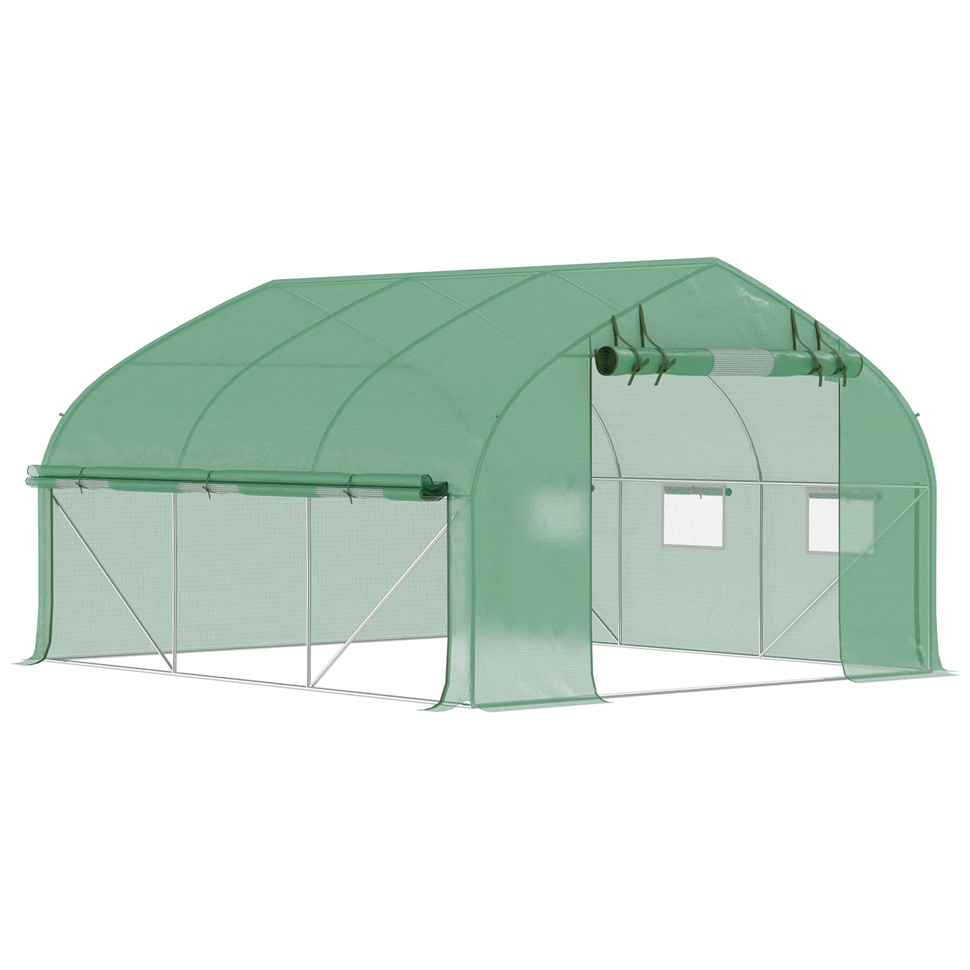 Outsunny 11.5' X 10' X 6.5' Walk In Tunnel Greenhouse With Zippered Mesh Door, 7 Mesh Windows & Roll Up Sidewalls, Upgraded Gardening Plant Hot House With Galvanized Steel Hoops, Green Green Steel