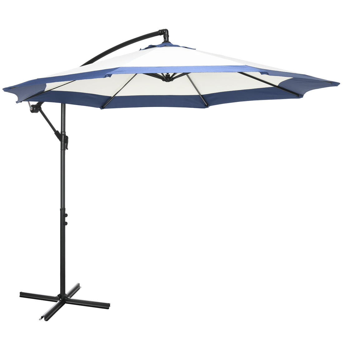 Outsunny 10Ft Cantilever Umbrella, Offset Patio Umbrella With Crank And Cross Base For Deck, Backyard, Pool And Garden, Hanging Umbrellas, Navy Blue Blue Steel