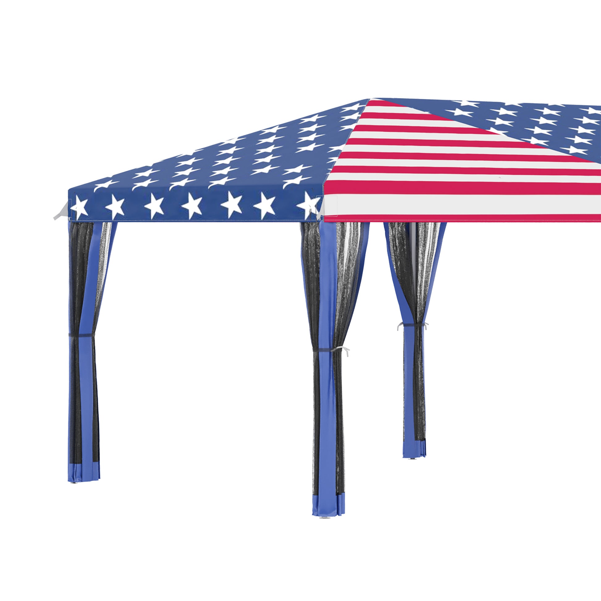Outsunny 10' X 20' Pop Up Canopy Tent With Netting, Heavy Duty Instant Sun Shelter, Large Tents For Parties With Carry Bag For Outdoor, Garden, Patio, American Flag Blue Steel