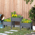Outsunny Raised Garden Bed With 3 Planter Box, Elevated Wooden Plant Stand With Drainage Holes, For Vegetables, Herb And Flowers, Gray Gray Wood