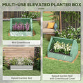 Outsunny Raised Garden Bed With Mini Greenhouse, Galvanized Outdoor Planter Box With Cover, For Herbs And Vegetables, Use For Patio, Garden, Balcony, Green Cover And Silver Planter Green Steel