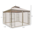 Outsunny 10' X 10' Patio Gazebo With Corner Frame Shelves, Double Roof Outdoor Gazebo Canopy Shelter With Netting, For Patio, Wedding, Catering & Events, Brown Brown Steel