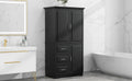 Tall And Wide Storage Cabinet With Doors For Bathroom Office, Three Drawers, Black Black Mdf