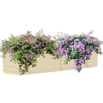 Outsunny 4.9' X 2' X 1' Galvanized Raised Garden Bed Kit, Outdoor Metal Elevated Planter Box With Safety Edging, Easy Diy Stock Tank For Growing Flowers, Herbs & Vegetables, Cream White Steel
