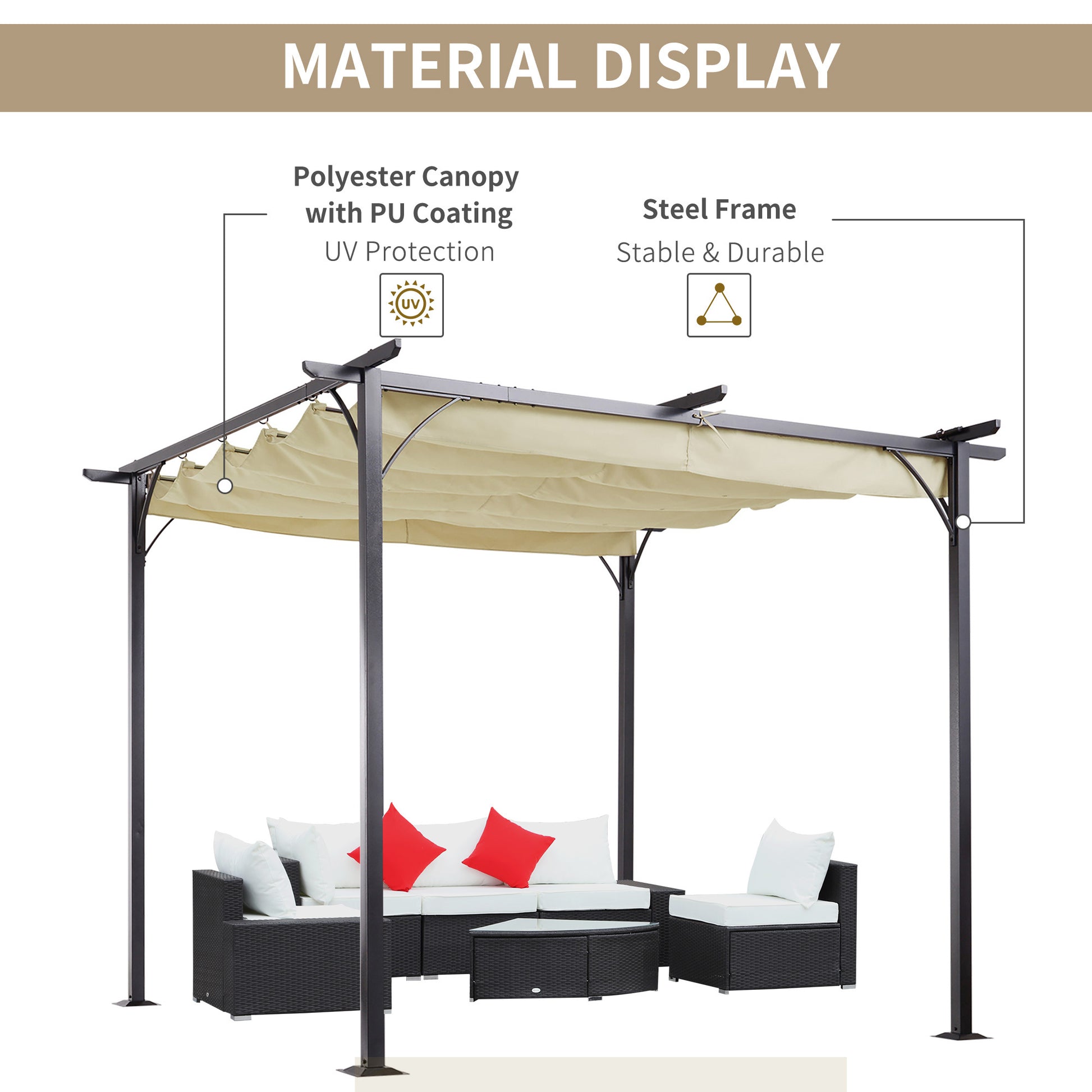 Outsunny 10' X 10' Outdoor Retractable Pergola Canopy, Metal Patio Shade Shelter For Backyard, Porch Party, Garden, Grill Gazebo, Beige Beige Steel