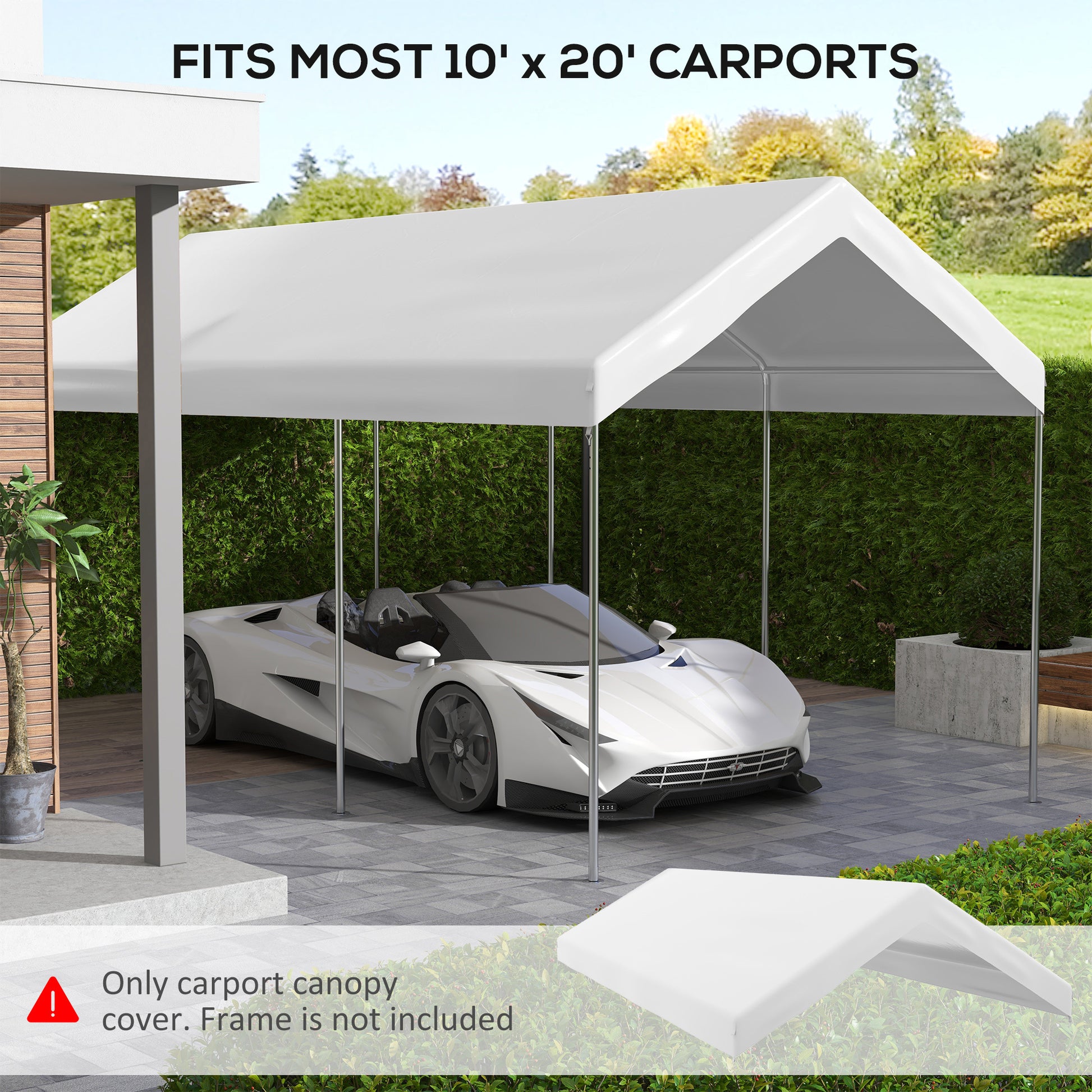 Outsunny 10' X 20' Carport Replacement Top Canopy Cover, Waterproof And Uv Protected Garage Car Port Cover With Ball Bungee Cords, White Only Cover White Polyethylene