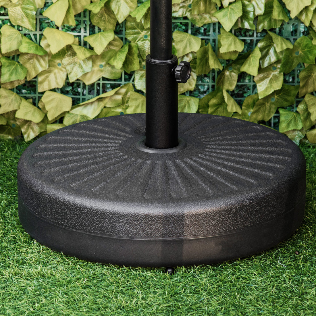 Outsunny Fillable Patio Umbrella Base Stand, Round Plastic Umbrella Holder For Outdoor, Patio, Garden, Deck And Beach, 46Lb Capacity Water Or 57Lb Capacity Sand, Fit Dia 38Mm Pole, Black Black Steel