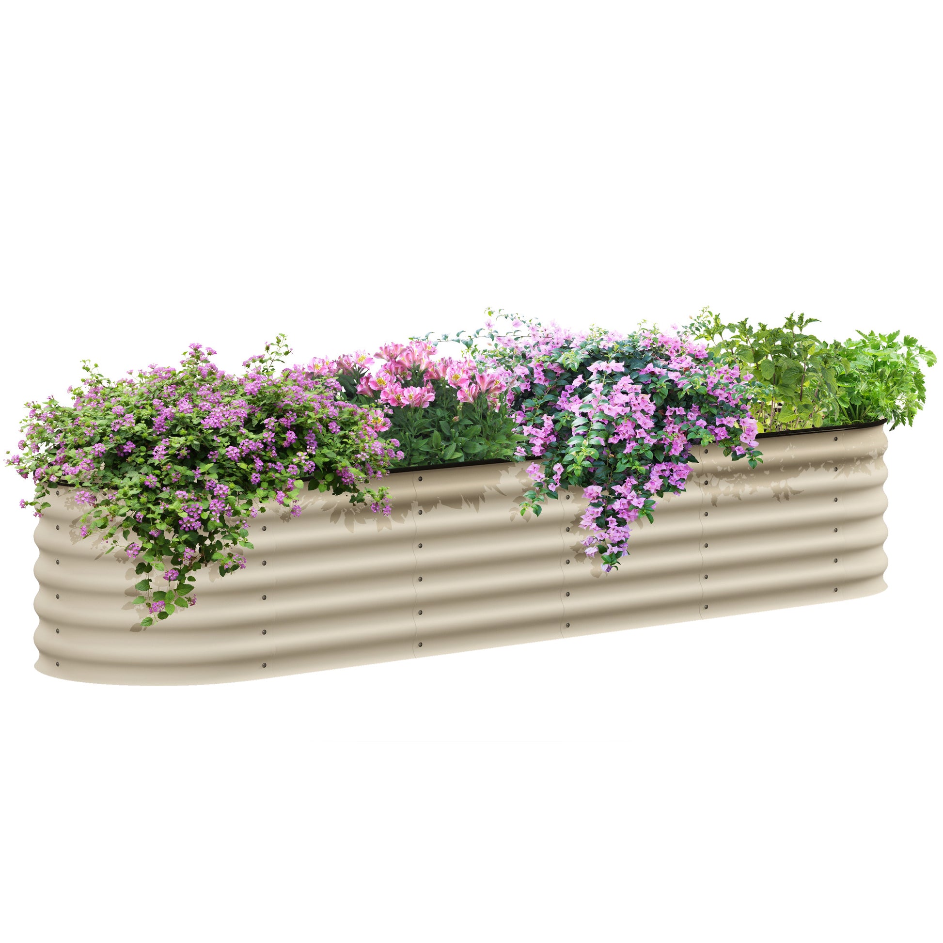 Outsunny 7.9' X 2' X 1.4' Galvanized Raised Garden Bed Kit, Outdoor Metal Elevated Planter Box With Safety Edging, Easy Diy Stock Tank For Growing Flowers, Herbs & Vegetables, Cream White Steel