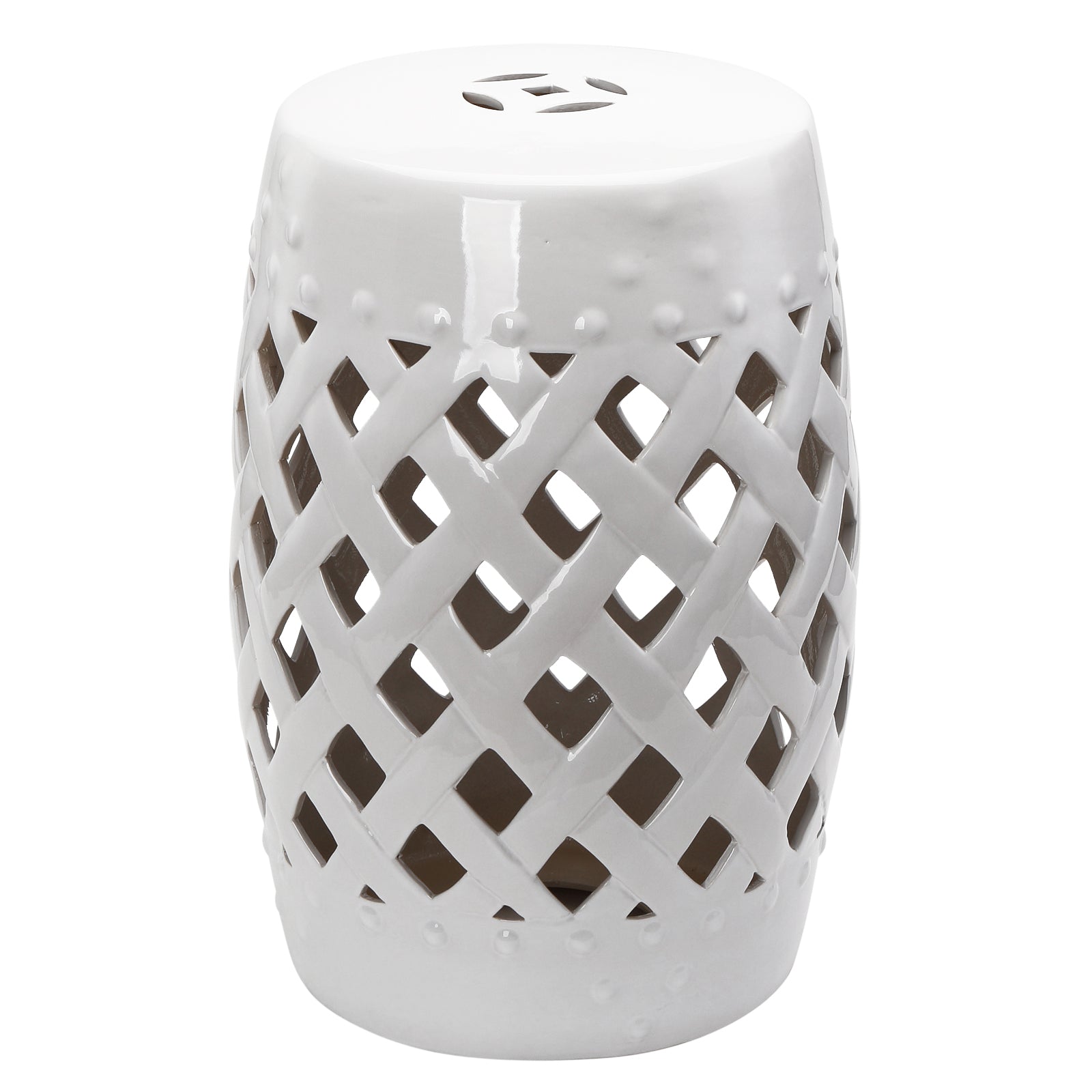 Outsunny 13" X 18" Ceramic Garden Stool With Woven Lattice Design & Glazed Strong Materials Decorative End Table, White White Polyethylene