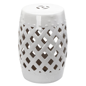 Outsunny 13" X 18" Ceramic Garden Stool With Woven Lattice Design & Glazed Strong Materials Decorative End Table, White White Polyethylene