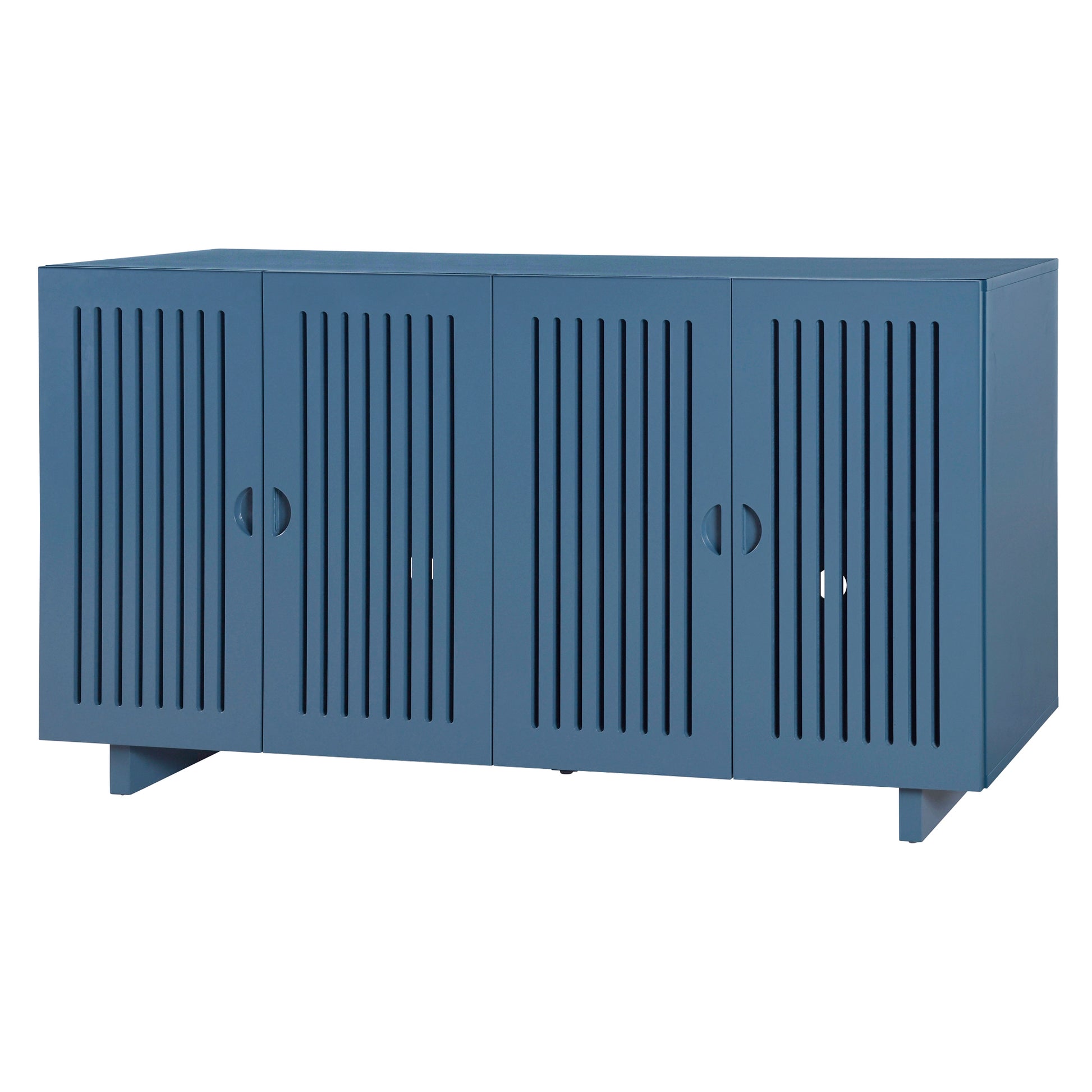 Modern Style Sideboard With Superior Storage Space, Hollow Door Design And 2 Adjustable Shelves For Living Room And Dining Room Navy Blue Navy Blue Dining Room Adjustabel Shelves Mdf