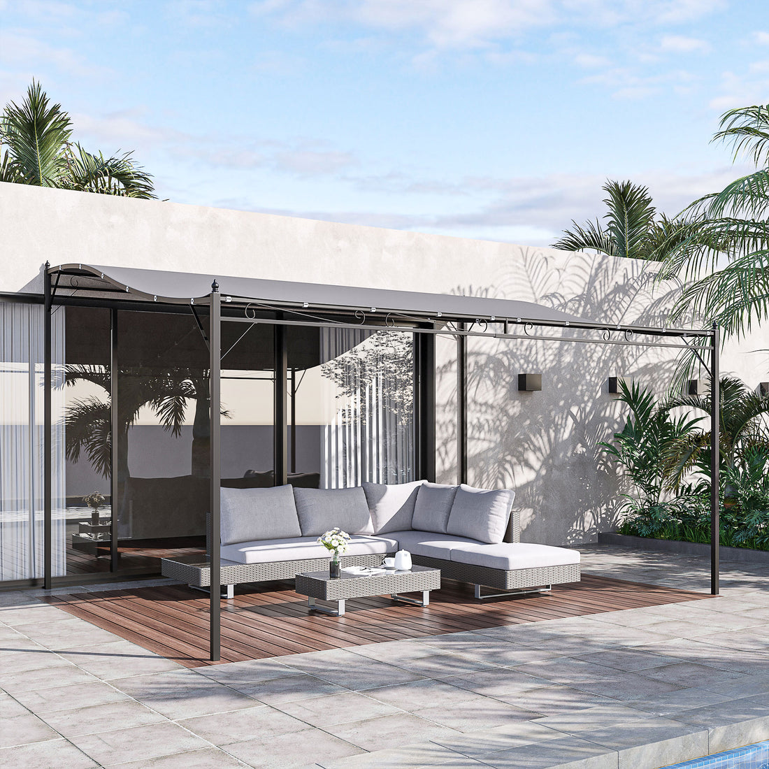 Outsunny 10' X 13' Steel Outdoor Pergola Gazebo, Patio Canopy With Weather Resistant Fabric And Drainage Holes For Backyard Pool Deck Garden, Gray Gray Steel