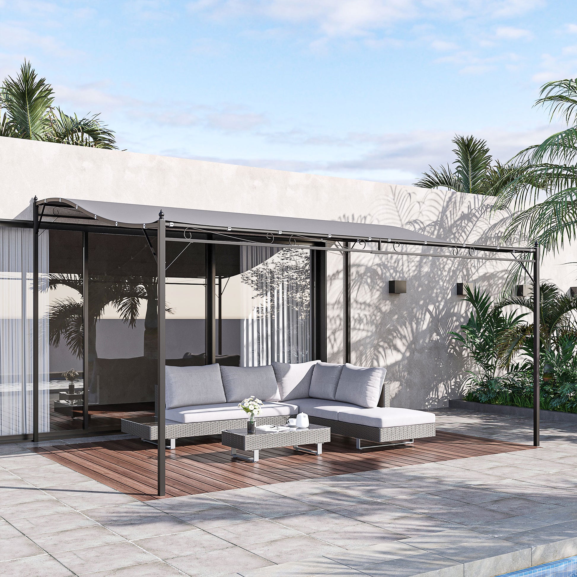 Outsunny 10' X 13' Steel Outdoor Pergola Gazebo, Patio Canopy With Weather Resistant Fabric And Drainage Holes For Backyard Pool Deck Garden, Gray Gray Steel