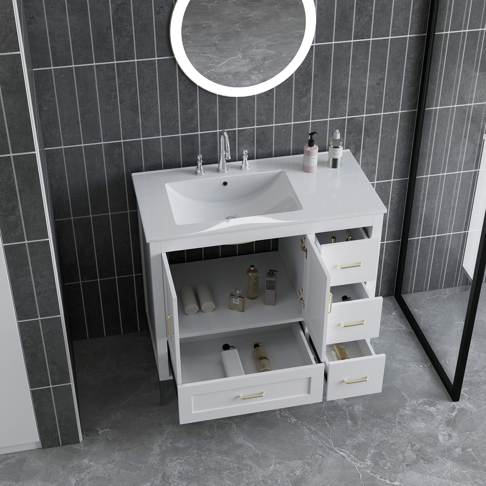 Bathroom Vanity White Solid Wood Mdf