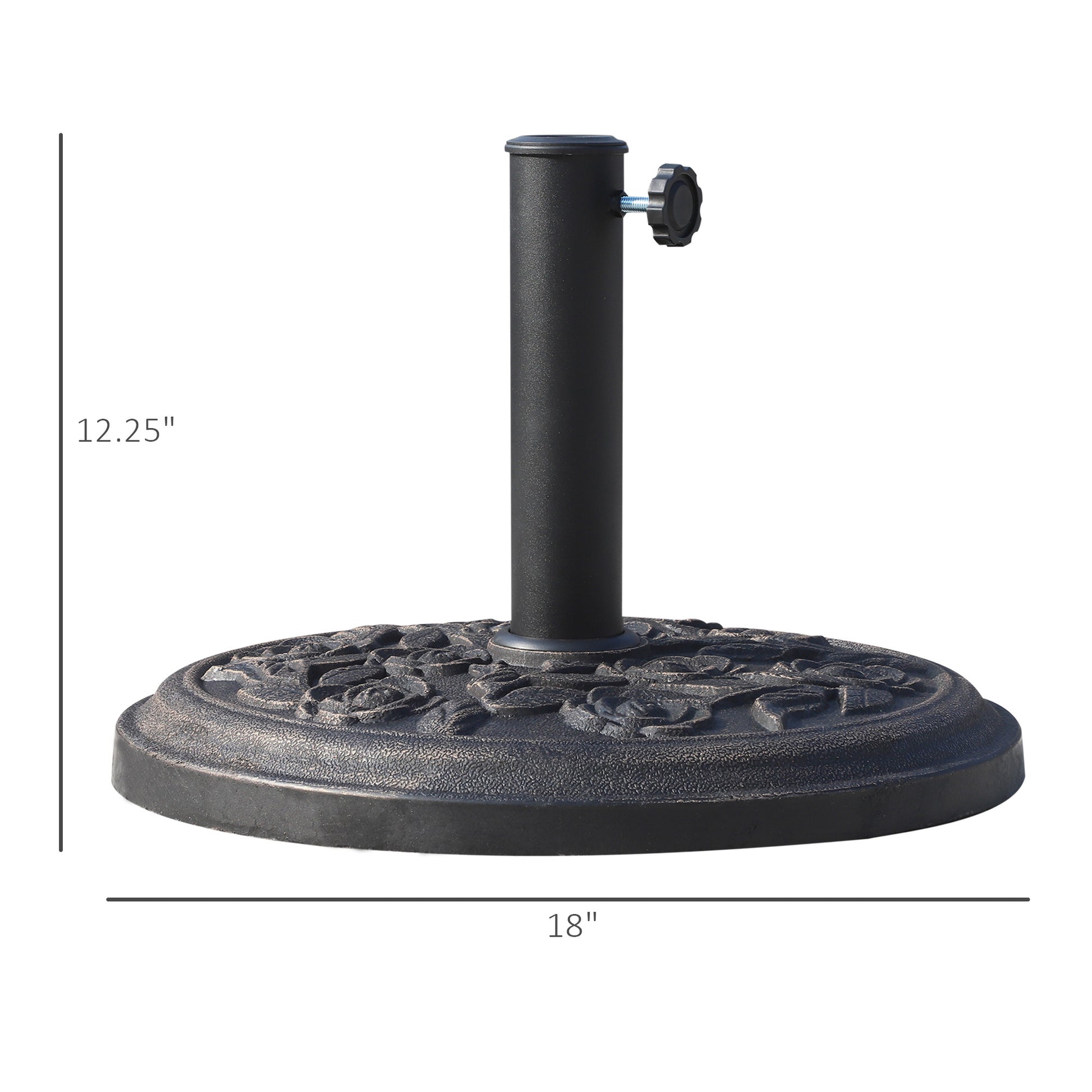 Outsunny 18" 20 Lbs Round Resin Umbrella Base Stand Market Parasol Holder With Decorative Rose Floral Pattern & Easy Setup, For 1.5", 1.89" Pole, For Lawn, Deck, Backyard, Garden, Bronze Antique Bronze Steel