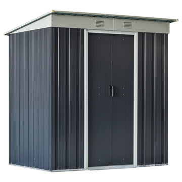 Outsunny 6' X 4' Metal Lean To Garden Shed, Outdoor Storage Shed, Garden Tool House With Double Sliding Doors, 2 Air Vents For Backyard, Patio, Lawn, Black Black Steel