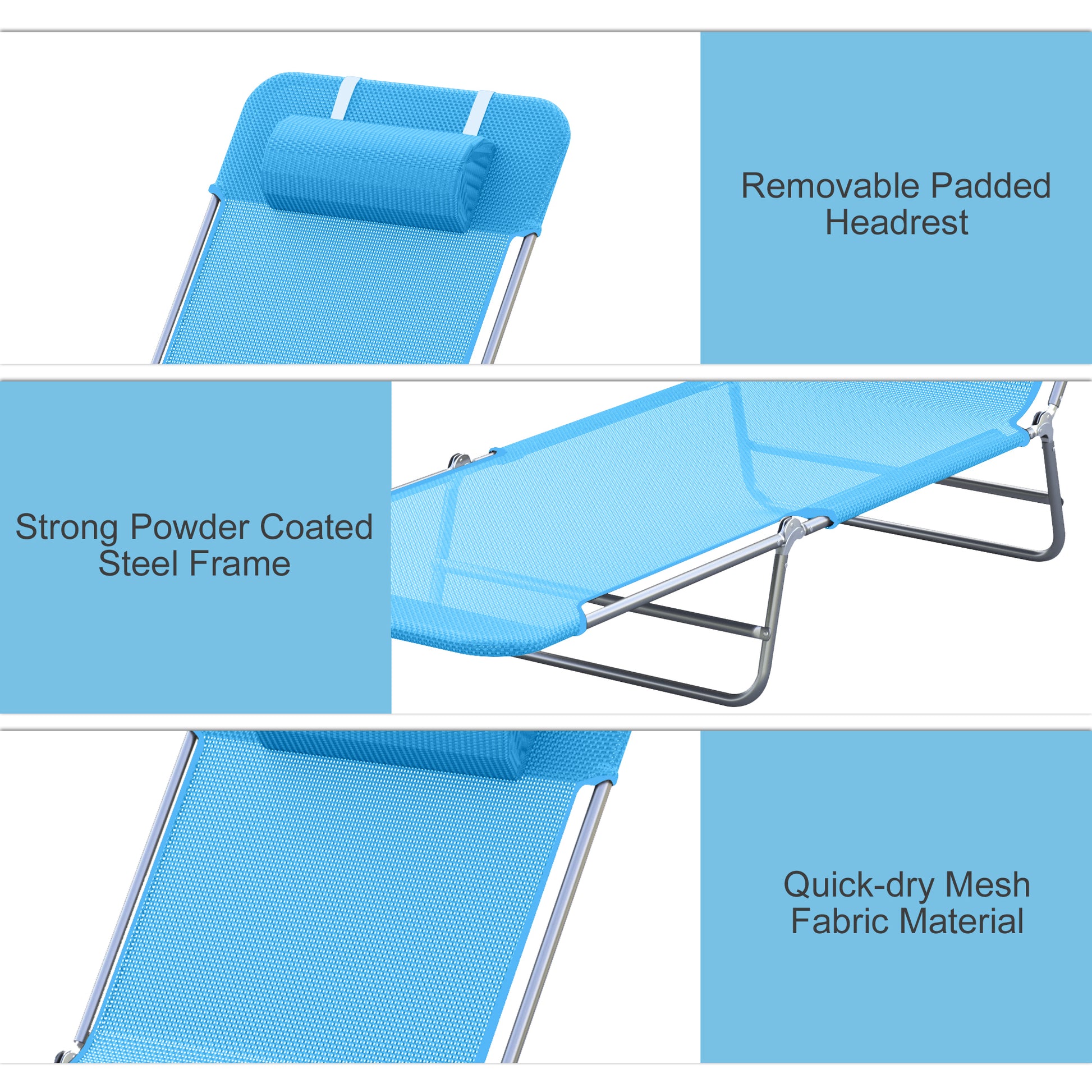 Outsunny Folding Chaise Lounge Pool Chairs, Outdoor Sun Tanning Chairs With Pillow, Reclining Back, Steel Frame &Mesh For Beach, Yard, Patio, Blue Blue Steel