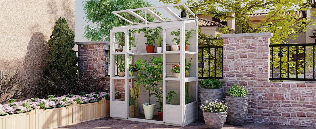 78 Inch Wooden Greenhouse Cold Frame With 4 Independent Skylights And 2 Folding Middle Shelves, Walk In Outdoor Greenhouse, White White Seats 2 Garden & Outdoor Casual Wood