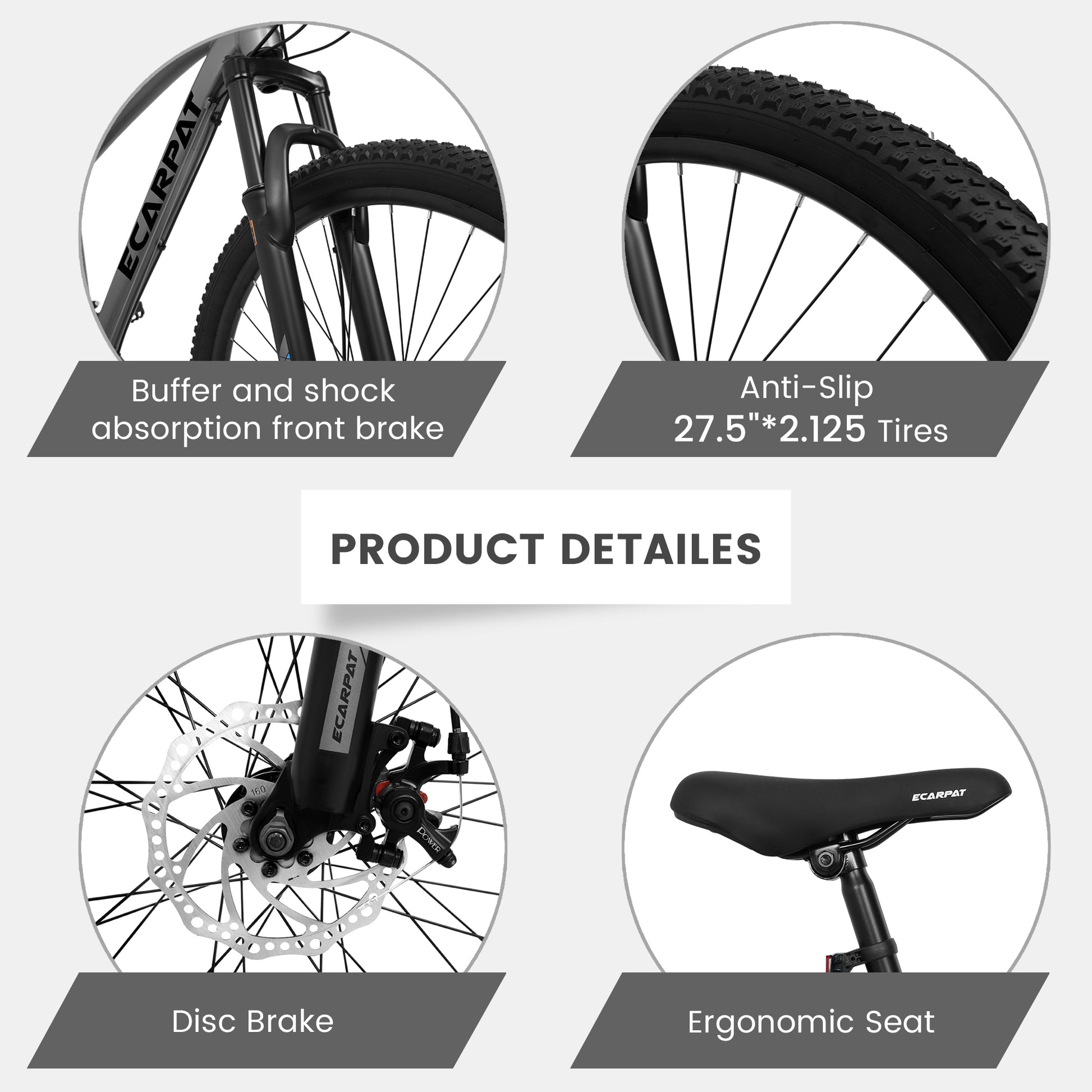 A2757 27 Inch Mountain Bike 21 Speeds, Suspension Fork, Aluminum Frame Disc Brake For Unisex Mountain Bikes Cycling Grey Without Anti Slip Garden & Outdoor American Design Multifunctional Aluminium