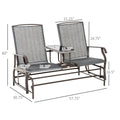 Outsunny Outdoor Glider Bench With Center Table, Metal Frame Patio Loveseat Withmesh Fabric And Armrests For Backyard Garden Porch, Gray Gray Steel