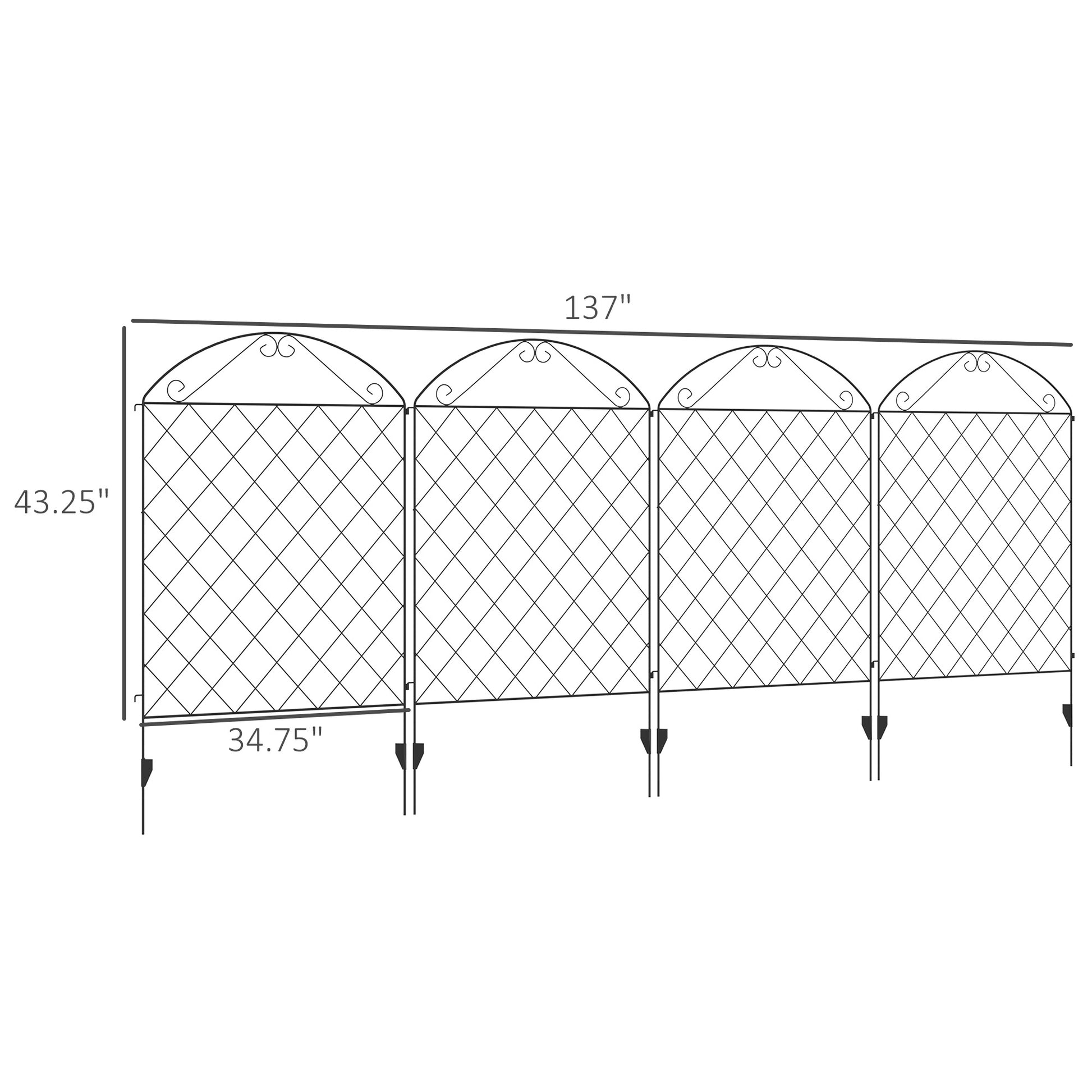 Outsunny Garden Fence, 4 Pack Steel Fence Panels, 11.4' L X 43" H, Rust Resistant Animal Barrier Decorative Border Flower Edging For Yard, Landscape, Patio, Outdoor Decor, Curved Vines Black Steel