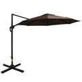 Outsunny 10Ft Offset Patio Umbrella With Base, Hanging Aluminum And Steel Cantilever Umbrella With 360 Rotation, Easy Tilt, 8 Ribs, Crank, Cross Base Included For Backyard, Poolside, Garden, Coffee Brown Steel