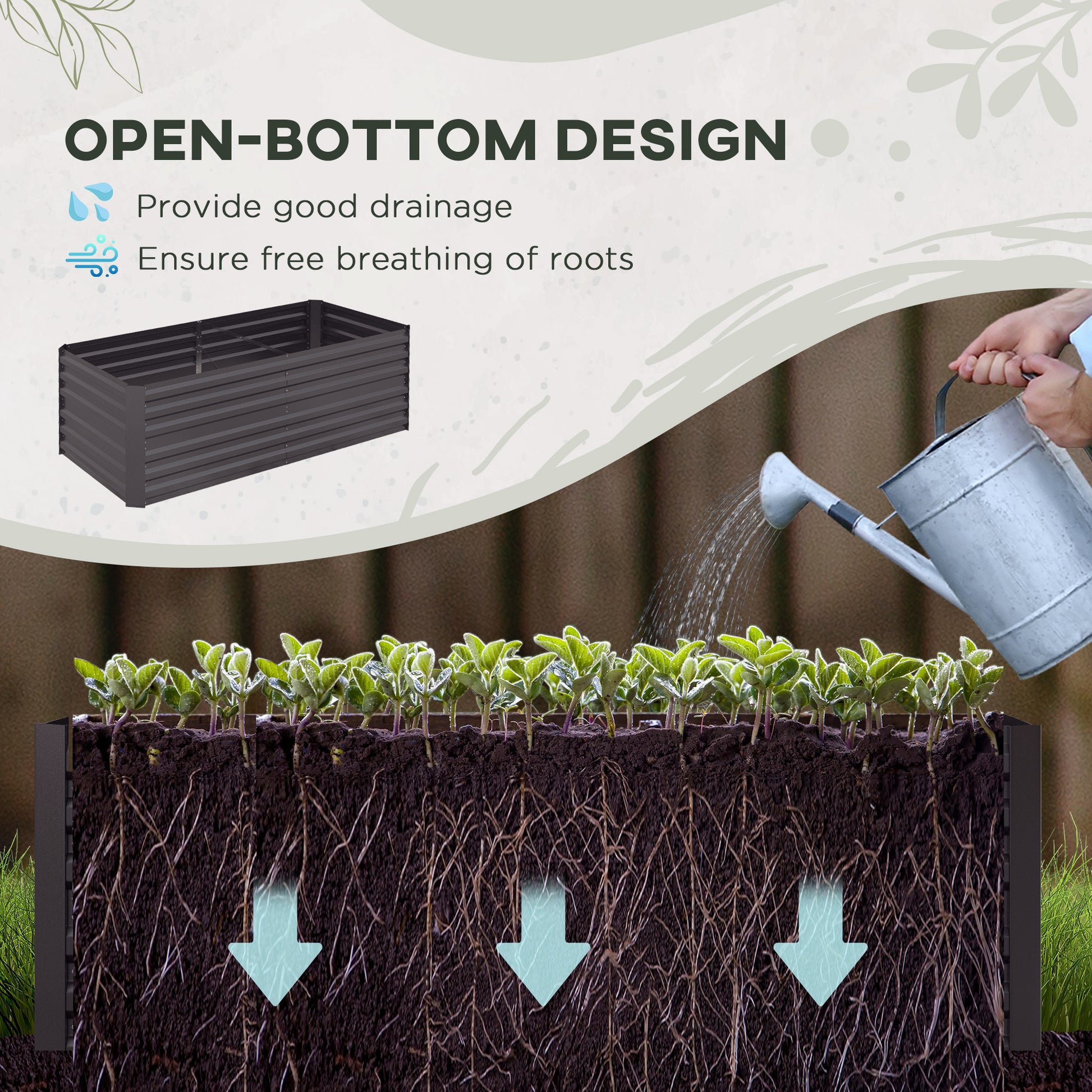 Outsunny Galvanized Raised Garden Bed Kit, Large And Tall Metal Planter Box For Vegetables, Flowers And Herbs, Reinforced, 6' X 3' X 2', Dark Gray Gray Steel