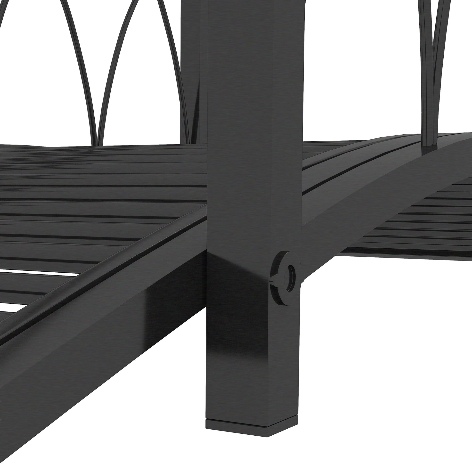 Outsunny 3.3' Metal Arch Zen Garden Bridge With Safety Siderails, Decorative Footbridge, Delicate Scrollwork & Corner Spheres For Stream, Fish Pond, Black Black Steel