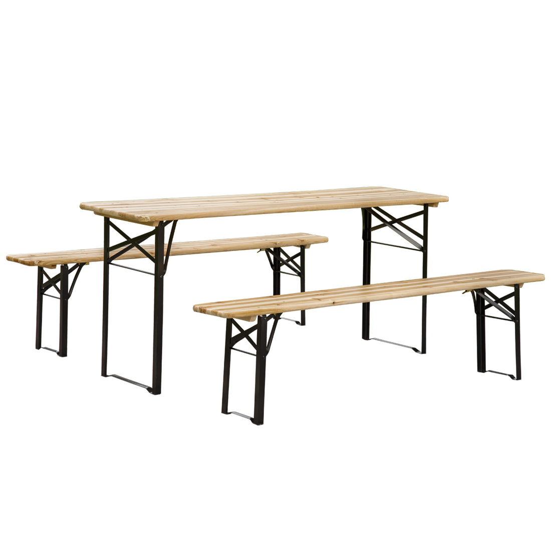 Outsunny 6' Portable Picnic Table And Bench Set, Outdoor Wooden Folding Camping Dining Table Set For Patio Garden Outdoor Activities Natural Steel