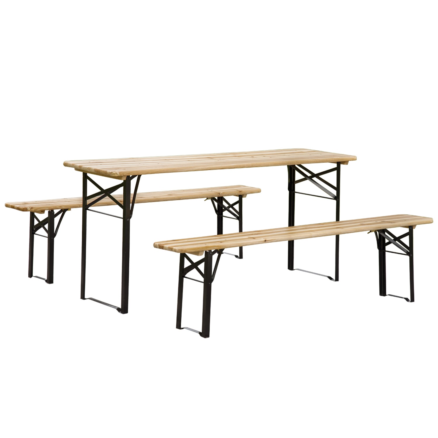 Outsunny 6' Portable Picnic Table And Bench Set, Outdoor Wooden Folding Camping Dining Table Set For Patio Garden Outdoor Activities Natural Steel