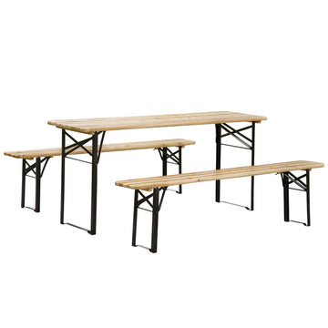 Outsunny 6' Portable Picnic Table And Bench Set, Outdoor Wooden Folding Camping Dining Table Set For Patio Garden Outdoor Activities Natural Steel