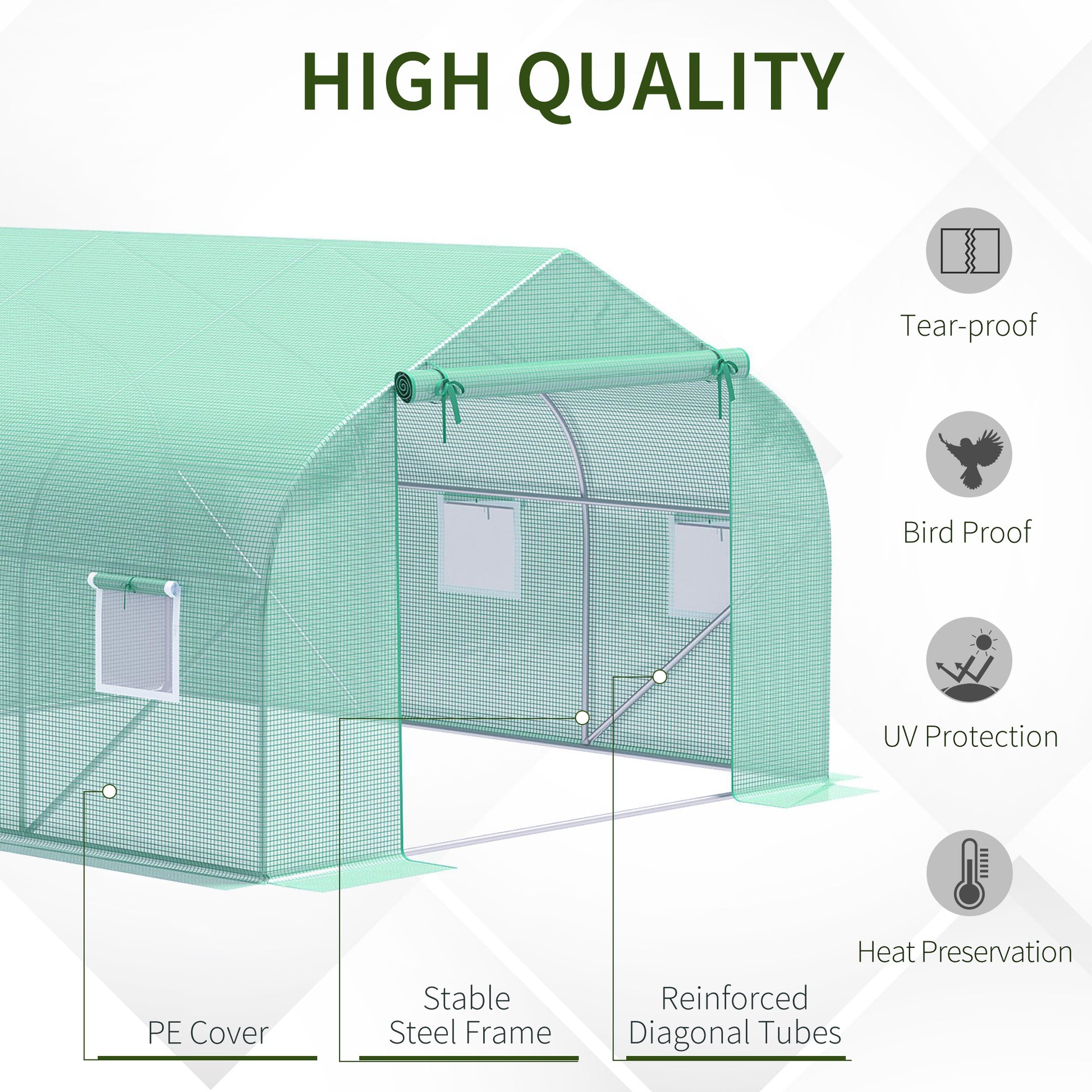 Outsunny 12' X 10' X 7' Outdoor Walk In Greenhouse, Tunnel Green House With Roll Up Windows, Zippered Door, Pe Cover, Heavy Duty Steel Frame, Green Green Steel