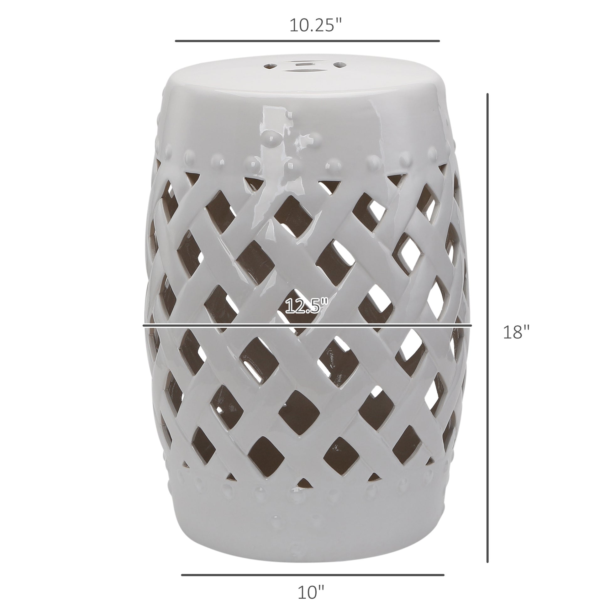 Outsunny 13" X 18" Ceramic Garden Stool With Woven Lattice Design & Glazed Strong Materials Decorative End Table, White White Polyethylene