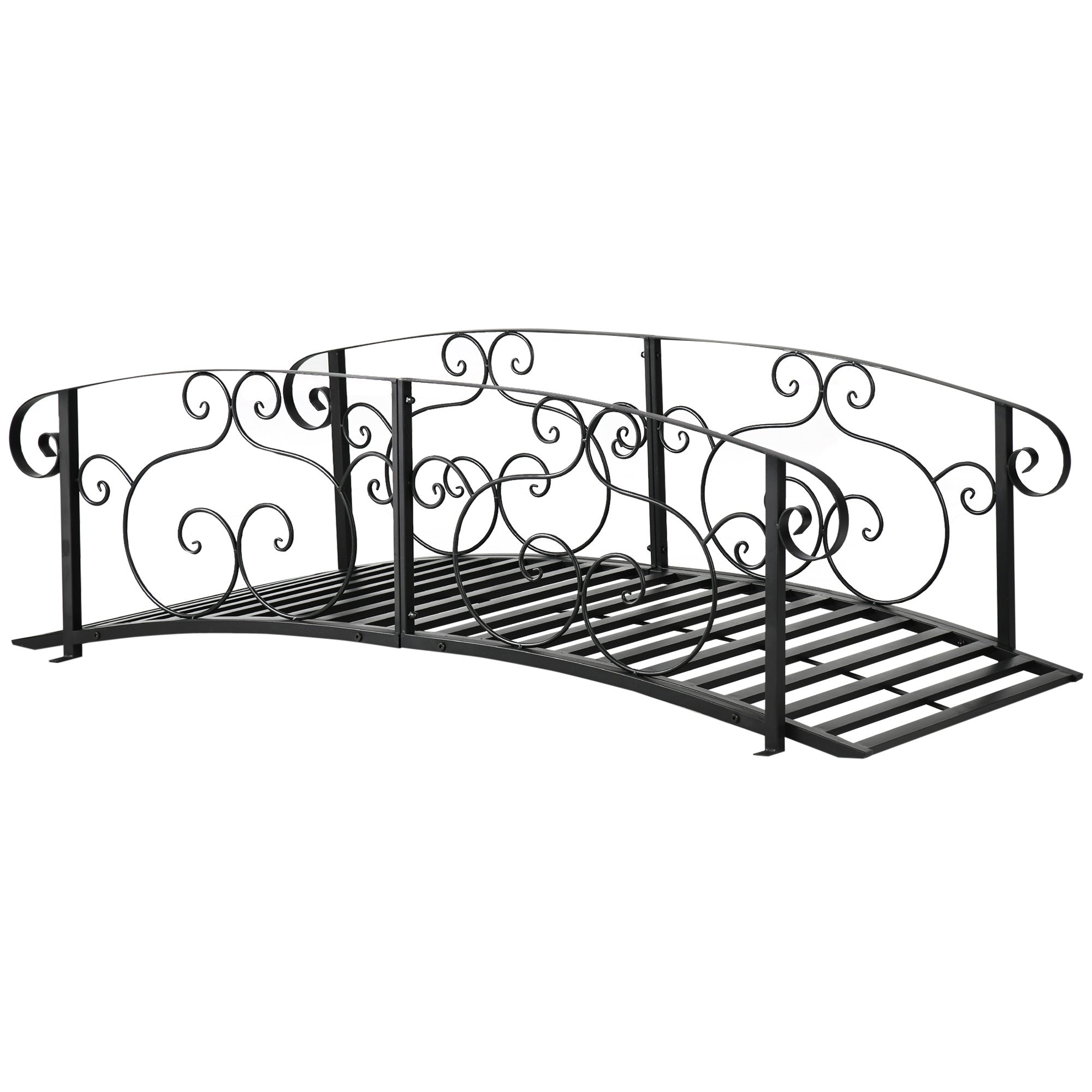 Outsunny 6' Metal Arch Backyard Garden Bridge, Safety Siderails, Arc Footbridge For Backyard Creek, Stream, Pond, Black Black Steel