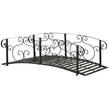 Outsunny 6' Metal Arch Backyard Garden Bridge, Safety Siderails, Arc Footbridge For Backyard Creek, Stream, Pond, Black Black Steel