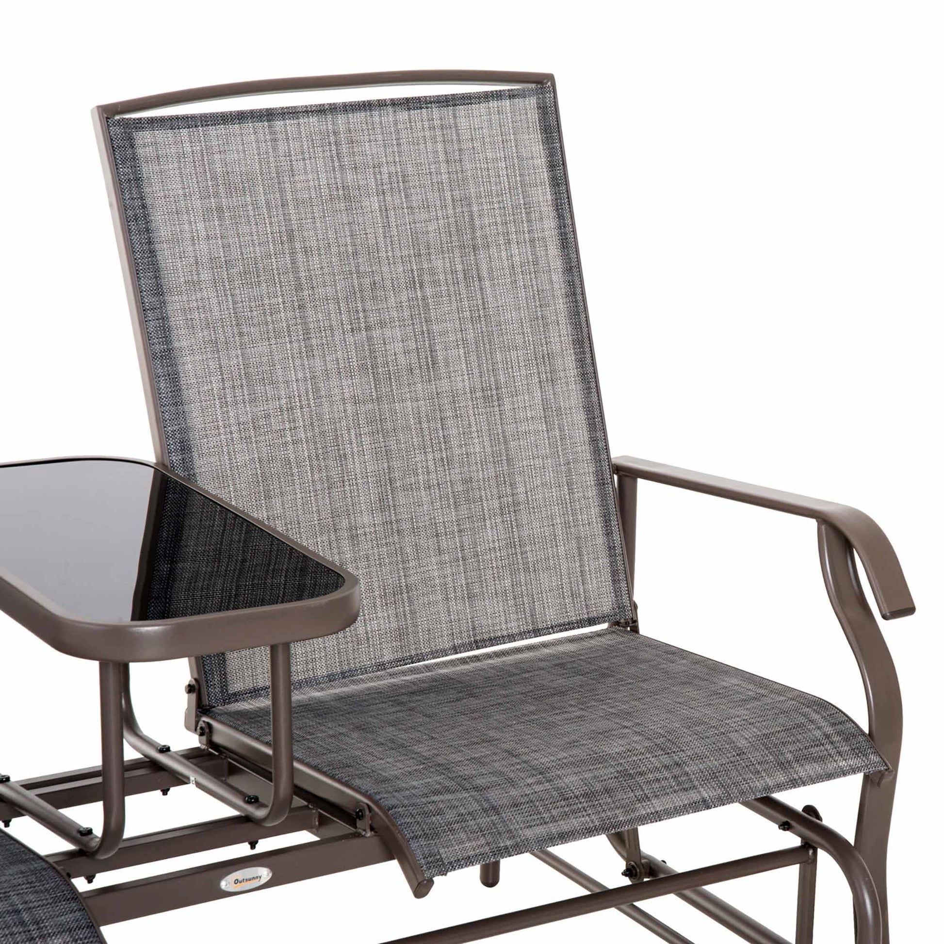 Outsunny Outdoor Glider Bench With Center Table, Metal Frame Patio Loveseat Withmesh Fabric And Armrests For Backyard Garden Porch, Gray Gray Steel