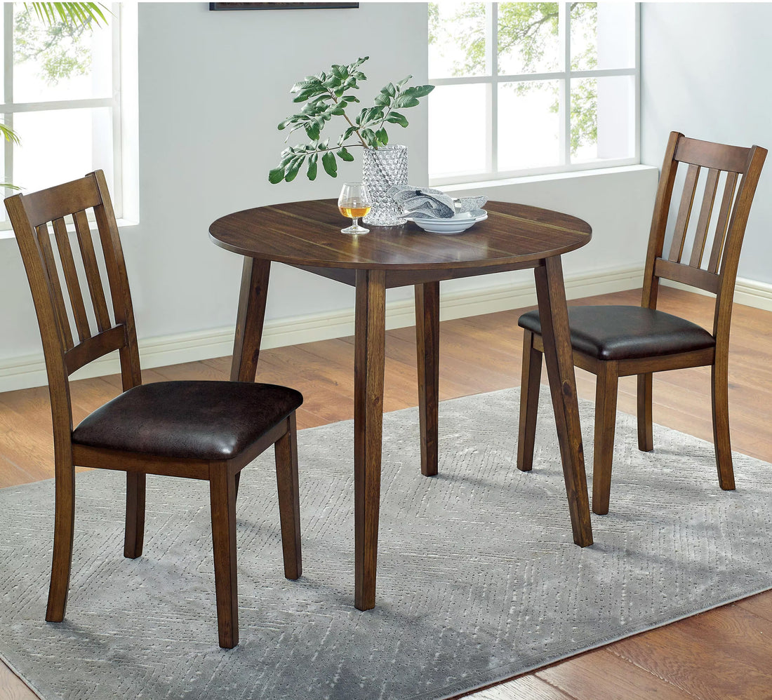 Cozy 3Pc Dining Set Round Dining Table And 2X Side Chairs Walnut, Dark Brown Transitional Solid Wood Dining Room Furniturepadded Seat Wood Walnut Brown Slat Back Seats 2 Wood Dining Room Solid Wood