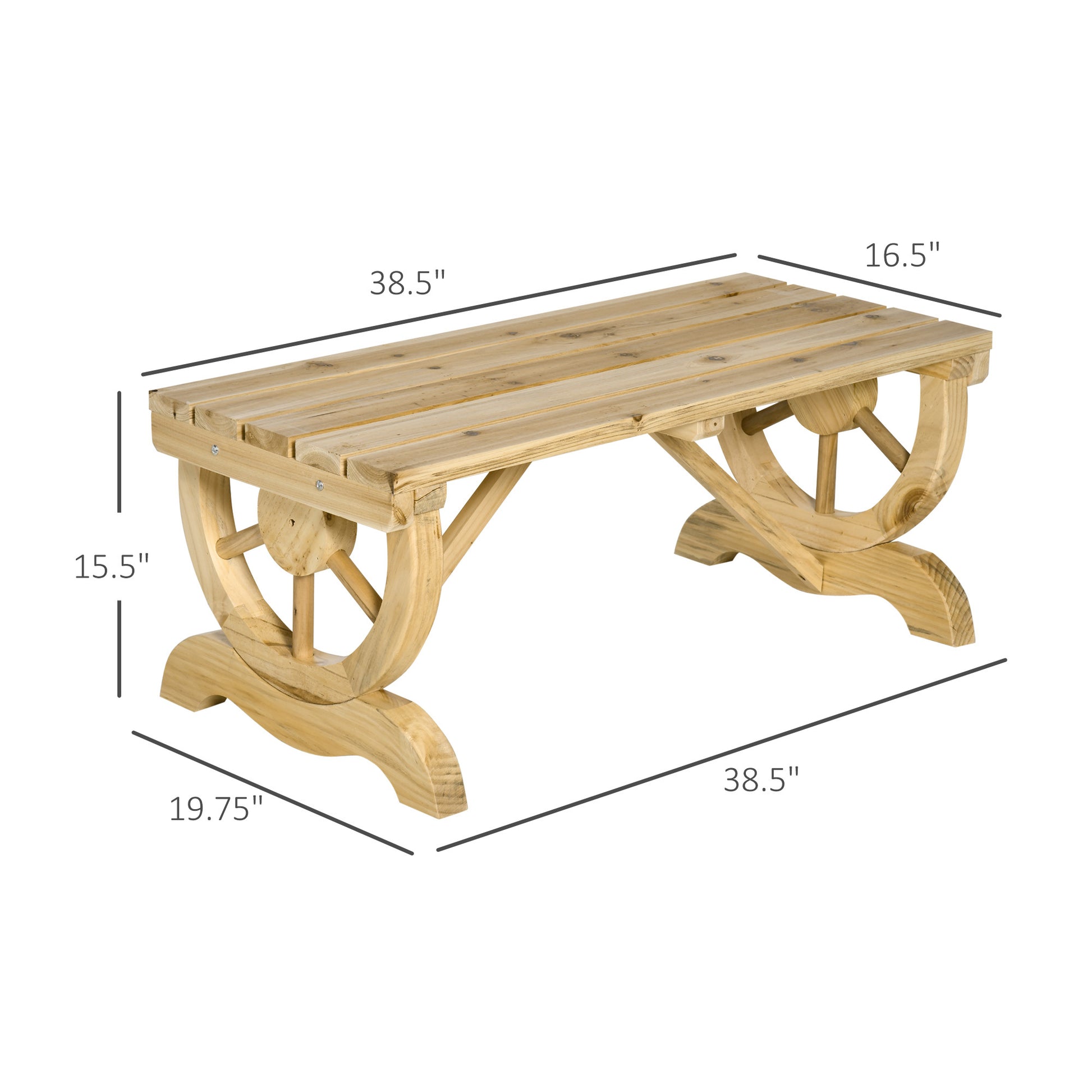 Outsunny 2 Person Wooden Garden Bench, Outdoor Wagon Wheel Porch Bench For Backyard Garden, Support 550 Lbs, Rustic Country Style Patio Furniture, Natural Natural Wood