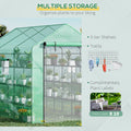 Outsunny 8' X 6' X 7' Walk In Greenhouse With Mesh Door And Windows, 18 Shelf Hot House With Trellis, Plant Labels, Uv Protective For Growing Flowers, Herbs, Vegetables, Saplings, Green Green Steel