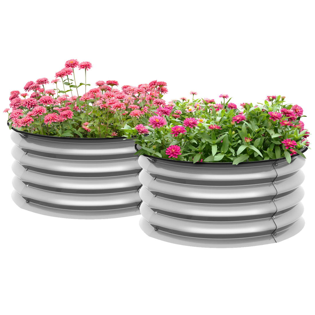 Outsunny Galvanized Raised Garden Bed Set Of 2, Planters For Outdoor Plants With Safety Edging, Easy To Assemble Stock Tanks For Growing Flowers, Herbs And Vegetables, Silver Silver Steel