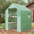 Outsunny 4.6' X 4.7' Portable Greenhouse, Water Uv Resistant Walk In Small Outdoor Greenhouse With 2 Tier U Shaped Flower Rack Shelves, Roll Up Door & Windows, Green Green Steel