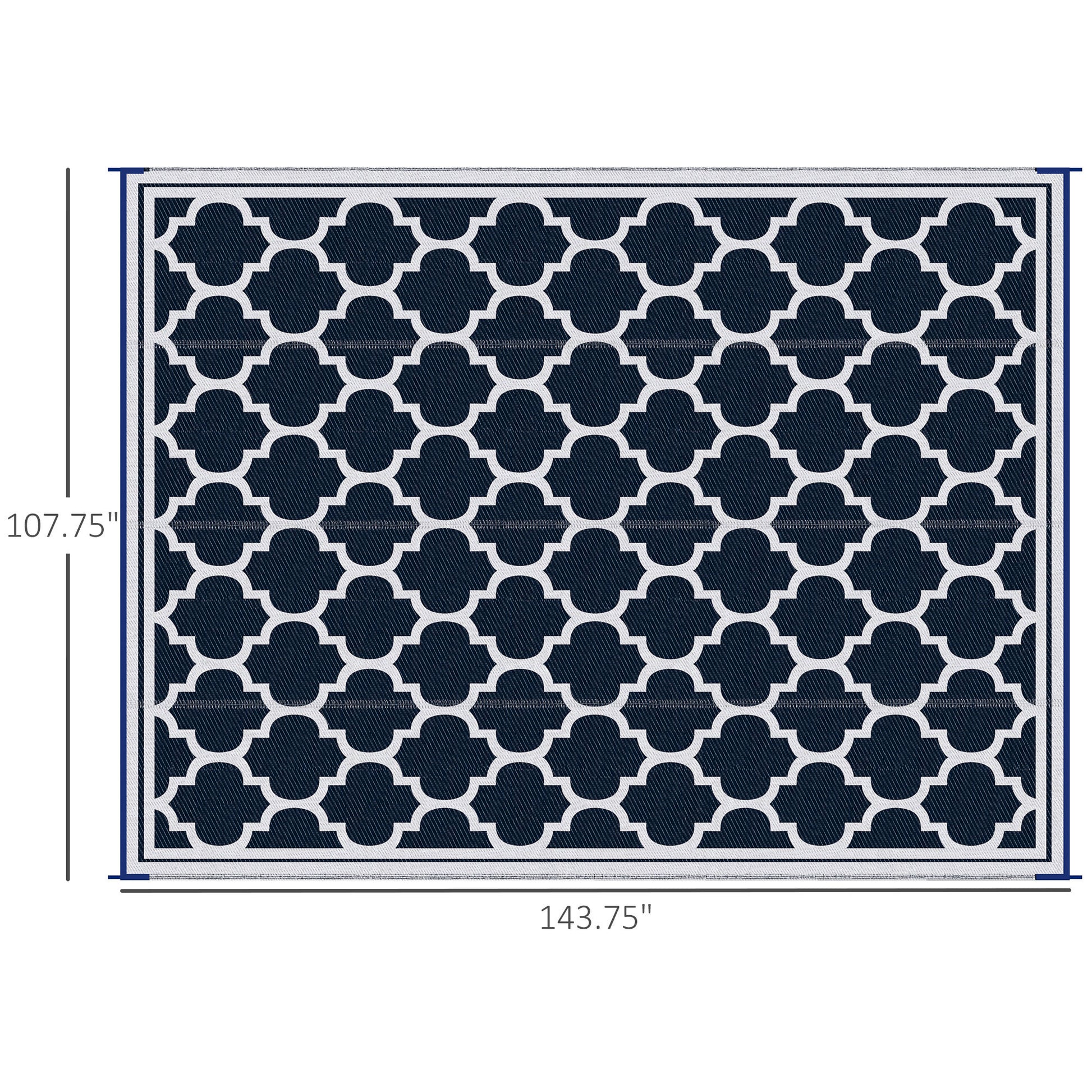 Outsunny Reversible Outdoor Rug Carpet, 9' X 18' Waterproof Plastic Straw Rug, Portable Rv Camping Rugs With Carry Bag, Large Floor Mat For Backyard, Deck, Picnic, Beach, Blue & White Blue Polypropylene