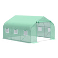 Outsunny 12' X 10' X 7' Outdoor Walk In Greenhouse, Tunnel Green House With Roll Up Windows, Zippered Door, Pe Cover, Heavy Duty Steel Frame, Green Green Steel