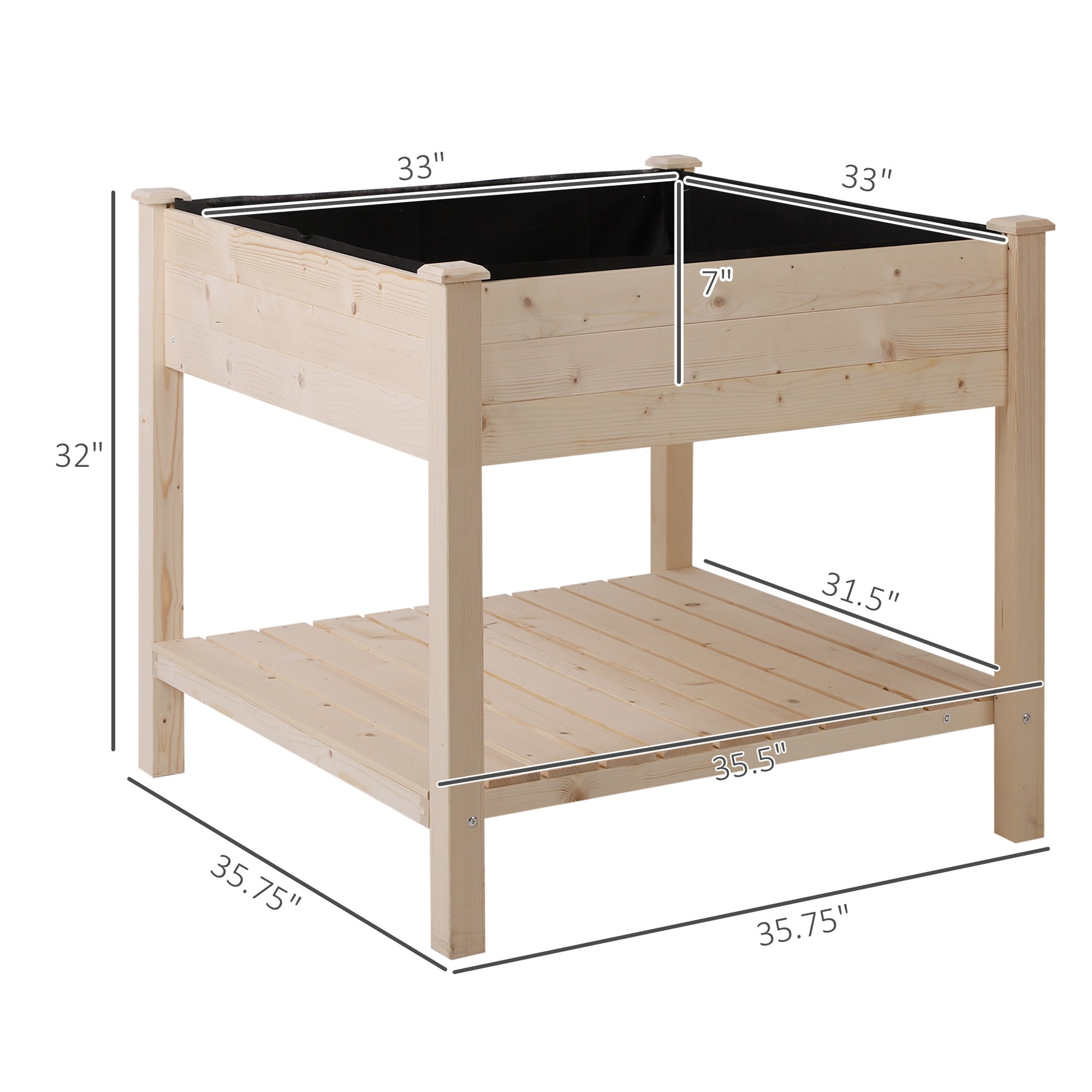 Outsunny 36'' X 36'' Raised Garden Bed With Storage Shelf, 2 Tiers Elevated Wooden Planter Box Stand For Vegetable Flower Herb, Patio, Balcony And Backyard Natural Wood