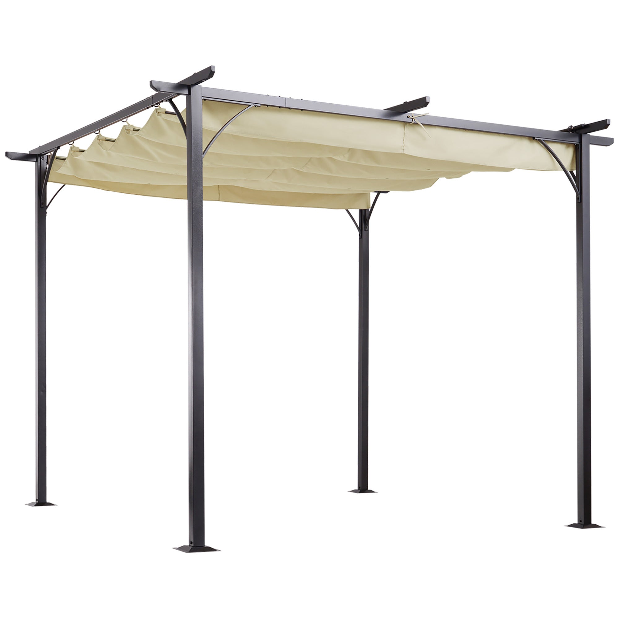 Outsunny 10' X 10' Outdoor Retractable Pergola Canopy, Metal Patio Shade Shelter For Backyard, Porch Party, Garden, Grill Gazebo, Beige Beige Steel