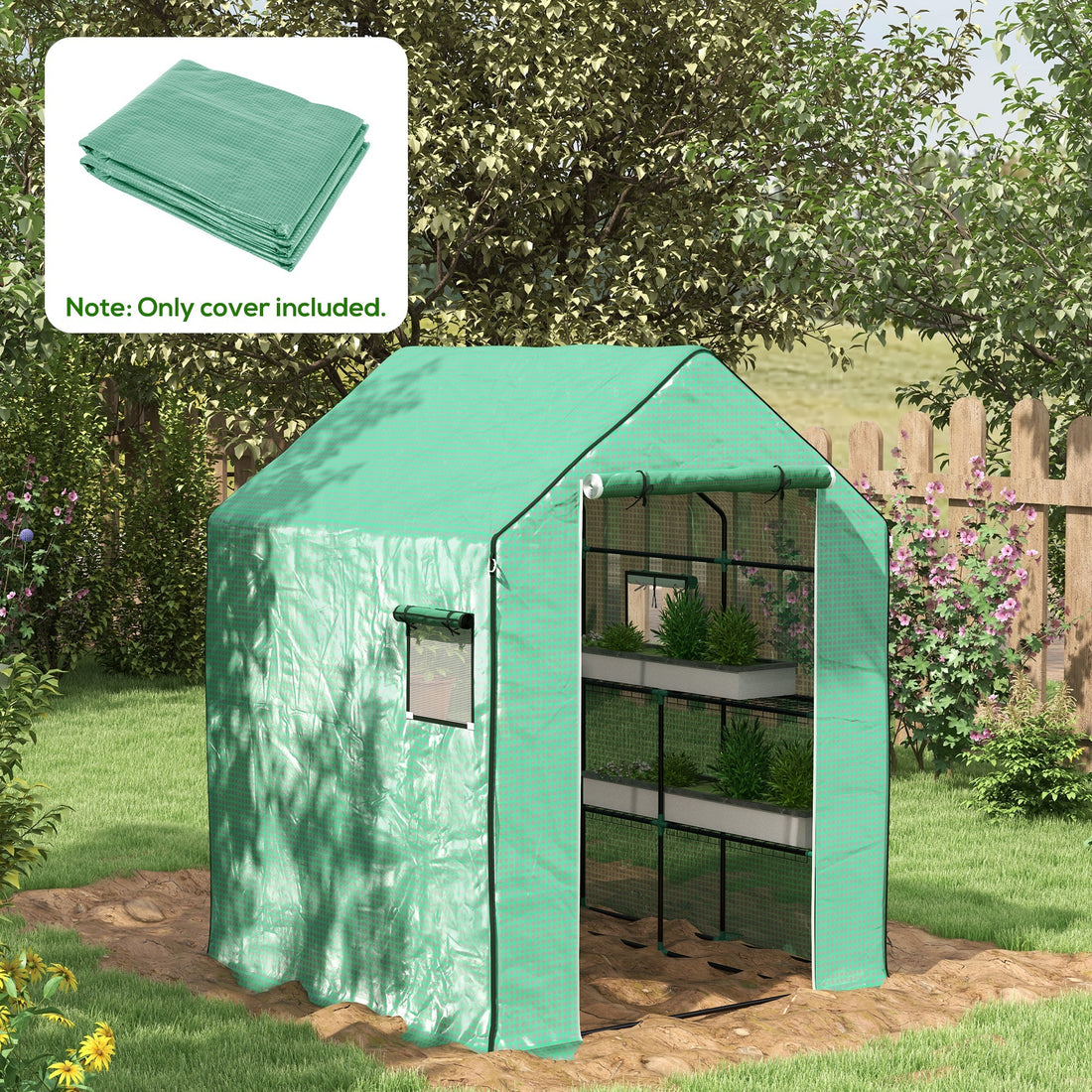 Outsunny 1 Piece Walk In Greenhouse Replacement Cover For 01 0472 W Roll Up Door And Mesh Windows, 55"X56.25"X74.75" Reinforced Anti Tear Pe Hot House Cover Frame Not Included , Green Green Polyethylene