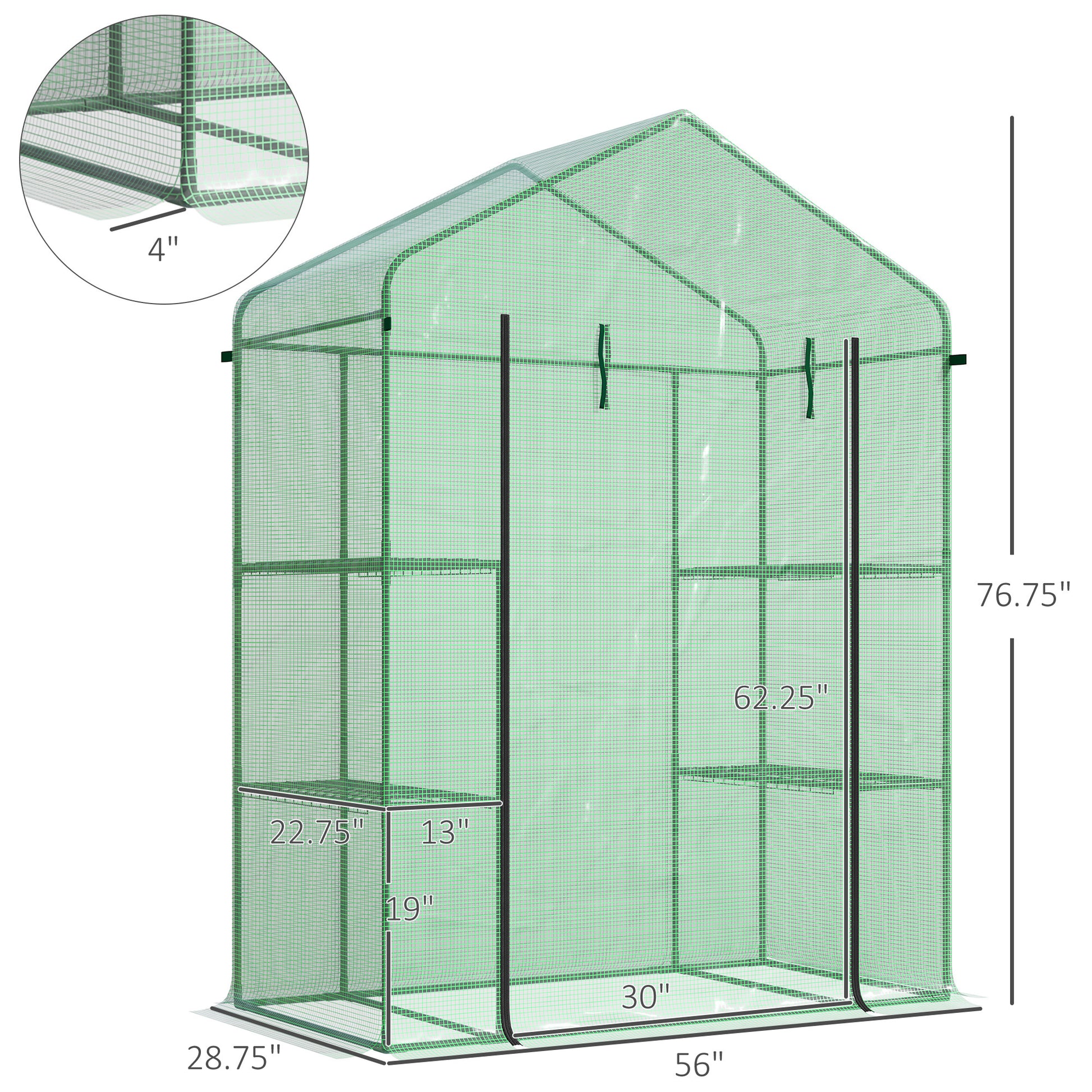 Outsunny 5' X 2.5' X 6.5' Mini Walk In Greenhouse Kit, Portable Green House With 3 Tier Shleves, Roll Up Door, And Weatherized Pe Cover For Backyard Garden, Green Green Steel