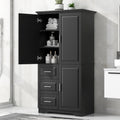 Tall And Wide Storage Cabinet With Doors For Bathroom Office, Three Drawers, Black Black Mdf