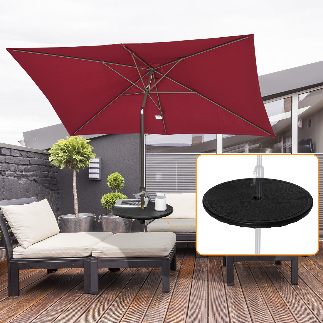 Outsunny 20" Umbrella Table Tray, Easy To Install Table Top, Round Portable For Swimming Pool, Beach, Patio, Deck, Garden, Black Black Polyethylene