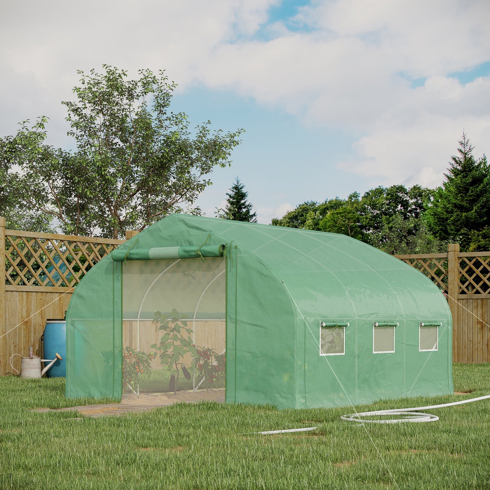 Outsunny 11.5' X 10' X 6.5' Walk In Tunnel Greenhouse With Zippered Mesh Door, 7 Mesh Windows & Roll Up Sidewalls, Upgraded Gardening Plant Hot House With Galvanized Steel Hoops, Green Green Steel